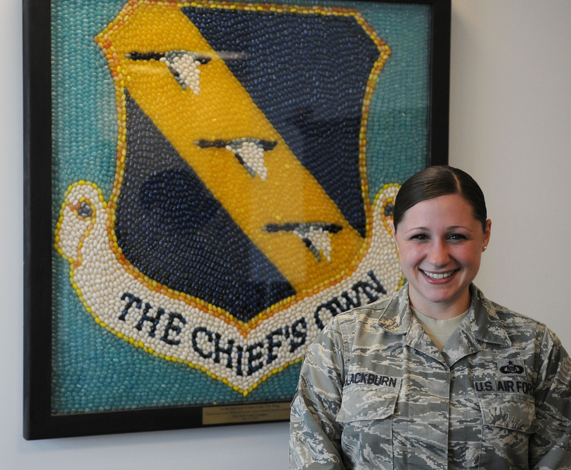 Tech. Sgt. Karen Blackburn, 11th Wing Regional Command Post controller, was recognized as Warrior of the Week at JBA, Md., June 16, 2014. She was selected for her hard work, diligence and dedication to bring the Alternate Command Post into an operational capacity on May 28. (U.S. Air Force photo/Airman 1st Class Ryan J. Sonnier)