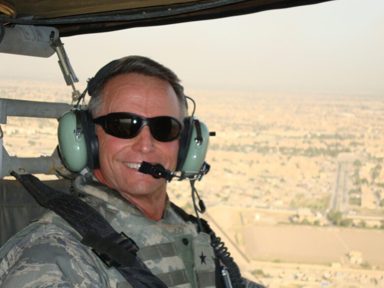 Then-Brig. Gen. Tony Rock, flies over Baghdad, Iraq on his way to Taji Air Base, Iraq. (Courtesy photo)