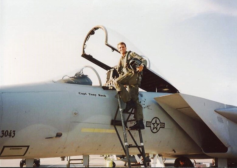Lt. Gen. Tony Rock, when he was a captain, climbs into an F-15 Eagle at Langley Air Force Base, Virgina. (Courtesy photo)