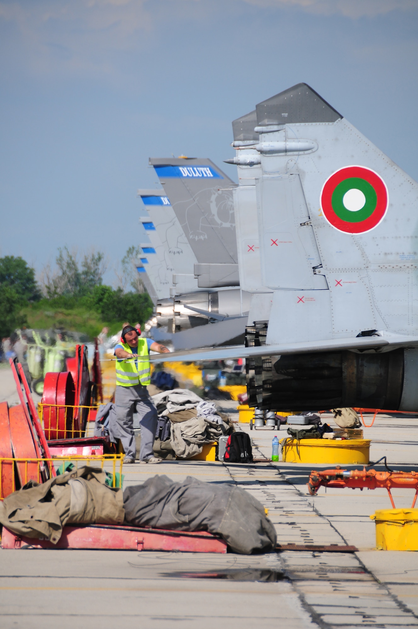 Members of the 148th Fighter Wing, Minnesota Air National Guard joined the Thracian Star 2014 multilateral total force exercise taking place between May 25 and June 4 in Bulgaria.  The 148th FW sent an 8-ship of F-16 Block 50's along with 120 Airmen.  (U.S. Air Force photo by Capt. Jodi Kiminski)