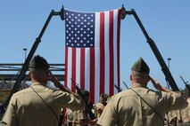 Lieutenant Col. Andrew Winthrop, the former commanding officer of 1st Combat Engineer Battalion, 1st Marine Division, and Lt. Col. Colin Smith, the commanding officer of 1st CEB, 1st Marine Division, inspect the troops in a pass and review at the 1st CEB change of command ceremony aboard 
Camp Pendleton, Calif., June 18, 2014. Winthrop served as commanding officer of 1st CEB for 18 months.
