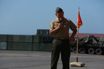 Major Gen. Lawrence Nicholson, Commanding General, 1st Marine Division, I Marine Expeditionary Force, addresses Marines, sailors, friends and family during 1st Light Armored Reconnaissance Battalion’s change of command ceremony aboard Camp Pendleton, Calif., June 19, 2014. During the ceremony, Lt. Col. Gilbert D. Juarez relinquished command of the Highlanders to Lt. Col. Christian M. Rankin. (U.S. Marine Corps photo by Lance Cpl. Anna Albrecht)