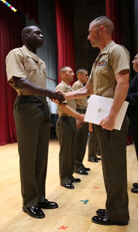 Before Pvt. Jean G. Volcy, Platoon 3243, Lima Company, 3rd Recruit Training Battalion, was released for family day, he was naturalized as a United States citizen during a naturalization ceremony aboard Marine Corps Recruit Depot San Diego, Calif., June 19. Volcy was born and raised in Haiti before departing to America. For centuries the U.S. has been a melting pot for people of all races, colors and religion who are searching for better opportunities for themselves and their families. For one new Marine, America offered much more than the hope of opportunity. 