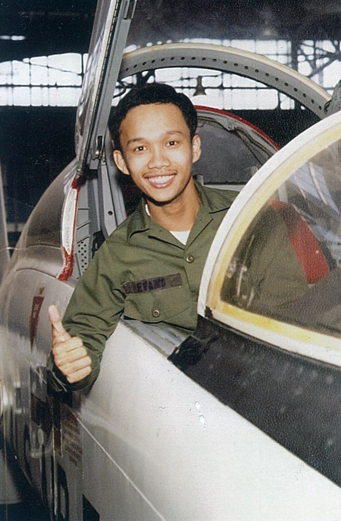 Airman basic Teofilo Evans sits in an aircraft at Chanute Air Force Base, where his technical school was located in 1985. (courtesy photo)