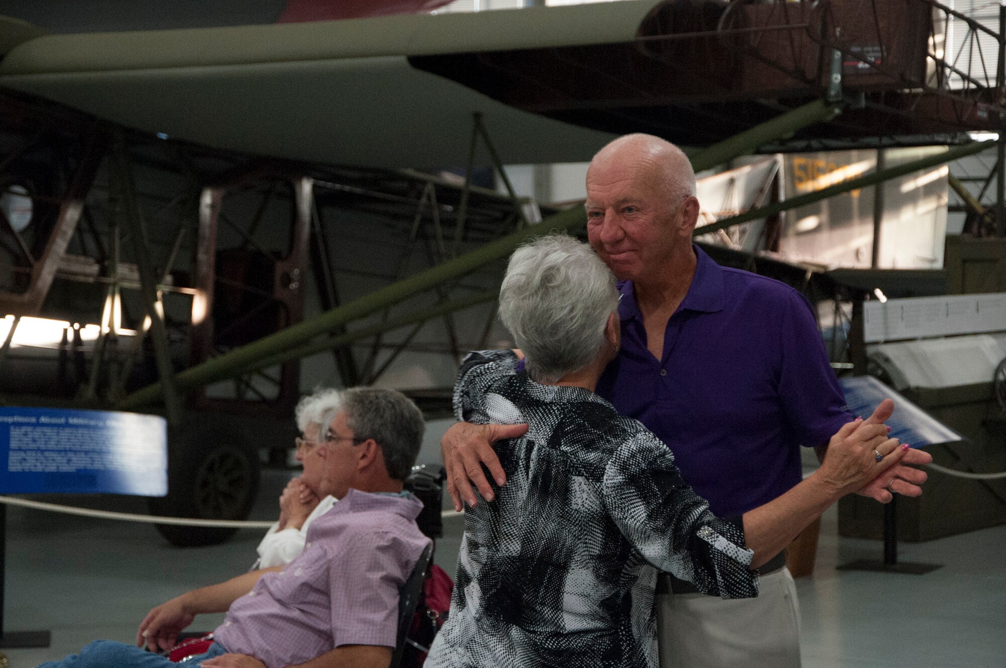William Steffen and his wife Vicki dance during a performance by the U.S. Air Force Heritage of America Band Heritage Ramblers June 14, 2014, at the Air Mobility Command Museum on Dover Air Force Base, Del. The Band played New Orleans style jazz in observance of Flag Day. (U.S. Air Force photo/Senior Airman Jared Duhon) 