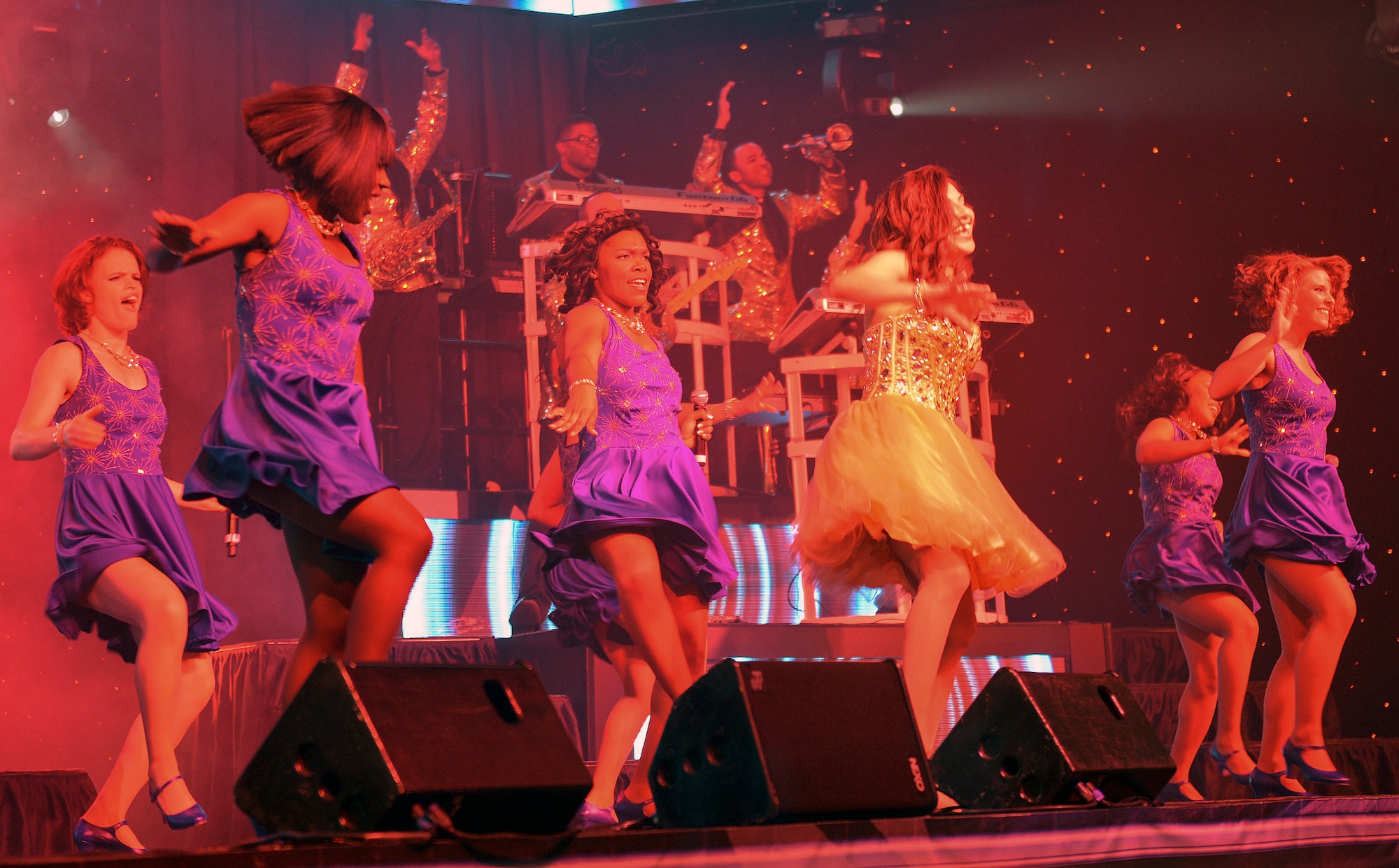 Airmen dance to a jazz tune during the Tops in Blue tour June 18, 2014 at Joint Base Lewis-McChord, Wash. This year’s Tops in Blue tour started on May 17 and has traveled to eight bases across the United States thus far. (U.S. Air Force photo/Senior Airman Brenden Marlin)