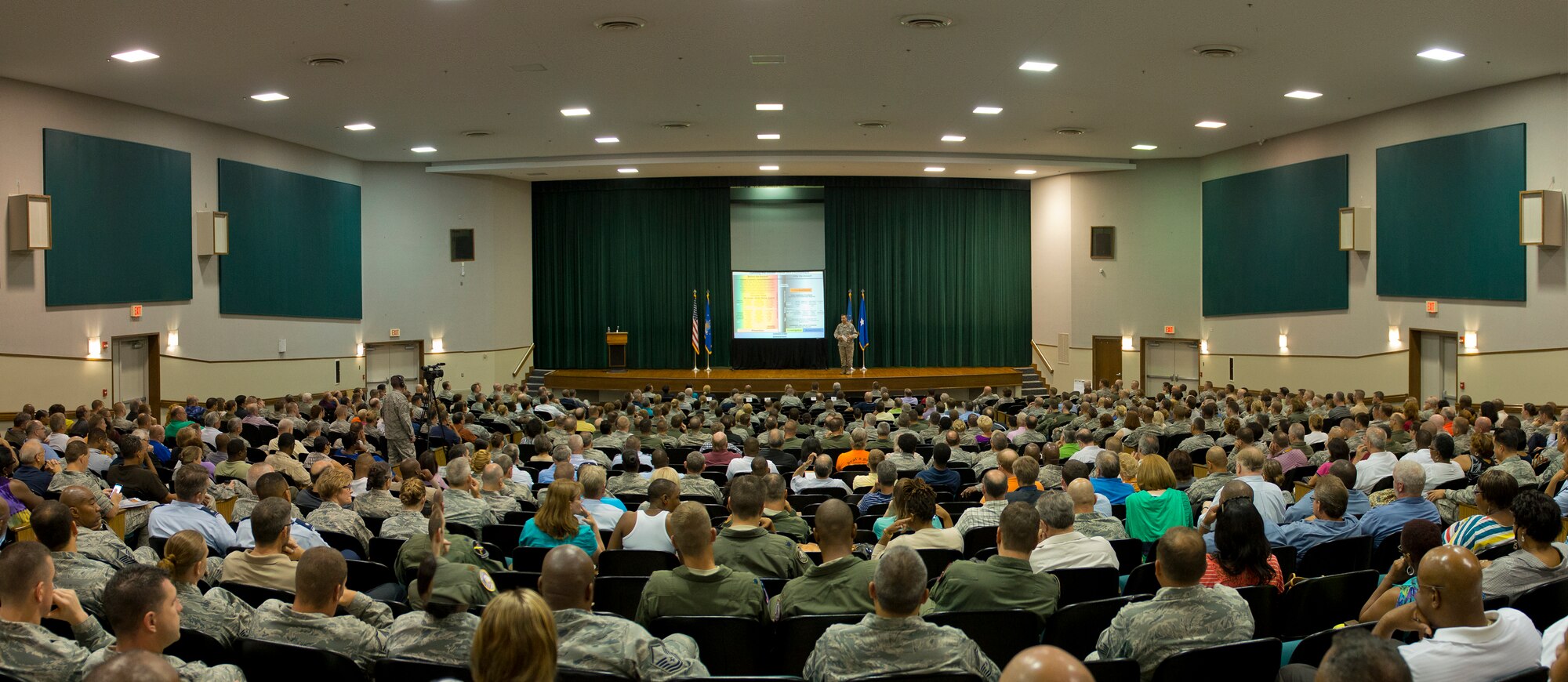 Brig. Gen. Michael R. Taheri, commander of the Air National Guard Readiness Center, addresses Airmen and other ANG personnel during a Sexual Assault Prevention and Response stand-down at Joint Base Andrews, Md., June 19, 2014. The purpose of the SAPR stand-down is to foster a climate of accountability while reinforcing the Department of Defense’s position that sexual assault will not be tolerated, condoned or ignored. (U.S. Air National Guard photo by Master Sgt. Marvin R. Preston/Released)