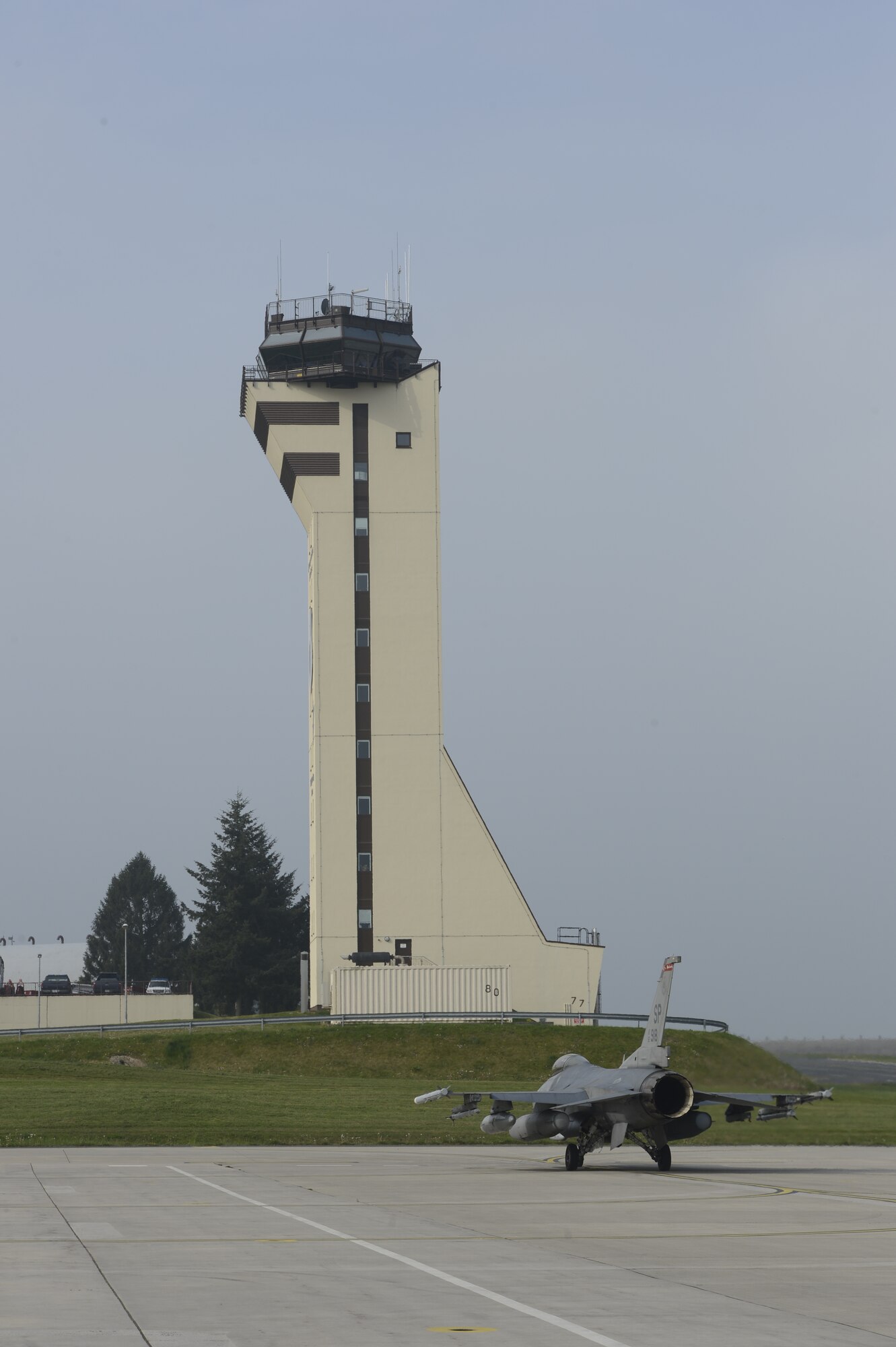 U.S. Air Force Capt. Jason Kiggins, 480th Fighter Squadron flight commander from Largo, Fla., departs the flightline from Spangdahlem Air Base, Germany, April 30, 2014. Aircraft from the 480th FS traveled to the U.S. Air Force Aviation Detachment, 52nd Operations Group, at Lask Air Base, Poland. (U.S. Air Force photo by Staff Sgt. Christopher Ruano/Released)