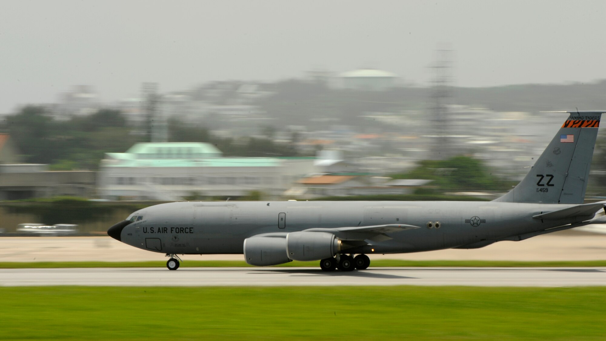 A 909th Air Refueling Squadron KC-135 Stratotanker takes off from Kadena Air Base, Japan, for aviation training relocation to Andersen Air Force Base, Guam, June 18. The ATR provides service members from Kadena the opportunity to integrate with Pacific Air Forces units in the region and strengthen the U.S. Air Force's ability to respond to a potential threat in the region. The repositioning also relieves the noise impact of Kadena jets on the local community. (U.S. Air Force photo by Senior Airman Maeson L. Elleman)
