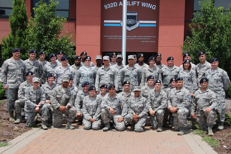 932nd Airlift Wing Security Forces squadron pose for annual photo during June unit training assembly held at Scott Air Force Base. (U.S. Air Force photo/Staff Sgt. Meiko Schill.)
