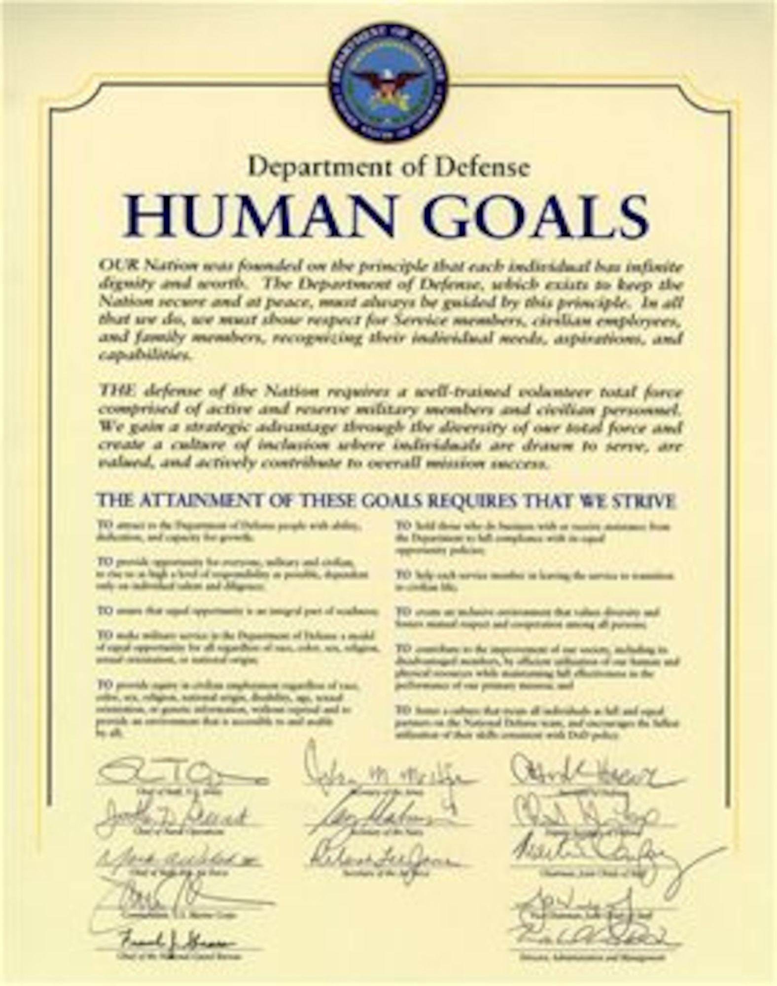 Department of Defense HUMAN GOALS