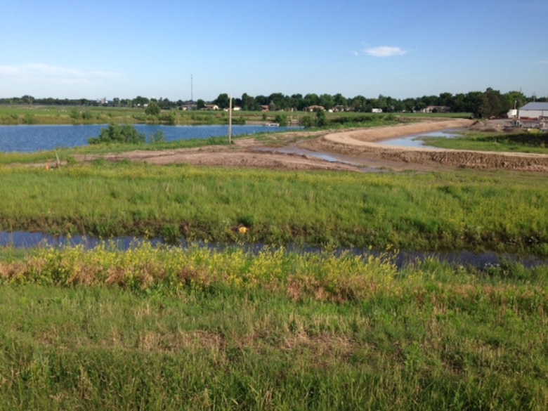 Severe storms during the weekend of June 20, 2014 caused local runoff which can be seen along construction of the Shell Creek levee near QC Supply in Schuyler, Neb.