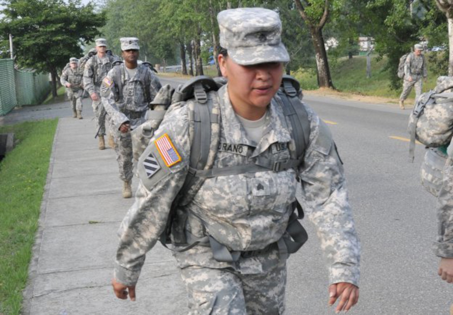 Soldiers of the 501st Special Troops Battalion go on a ruck march June 19, 2014, at Camp Carroll, South Korea.