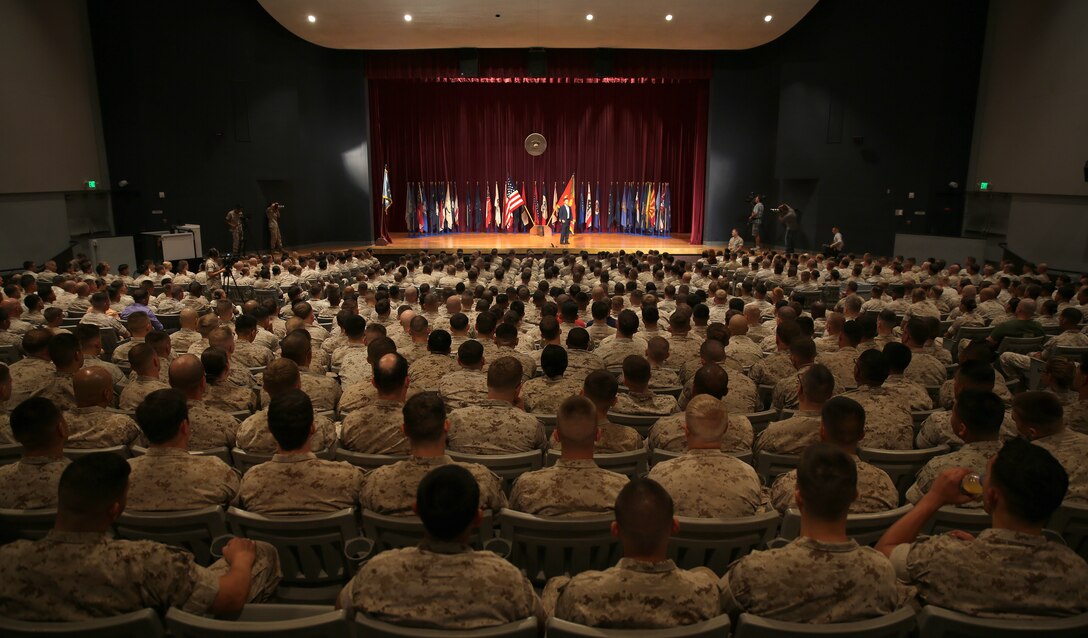 Medal of Honor recipient Cpl. William “Kyle” Carpenter visited Marines on Camp Pendleton, June 23. Carpenter met and talked with Marines at the base theater, answering their questions and sharing his personal experience. Carpenter then met and took photos with units from across Camp Pendleton. 

Carpenter received the Medal of Honor during a ceremony at the White House on June 19, 2014 for his courageous actions while serving as an automatic rifleman in Helmand province, Afghanistan on Nov. 21, 2010. 

For more information about Cpl. Kyle Carpenter please visit http://www.marines.mil/moh/medalofhonor.aspx