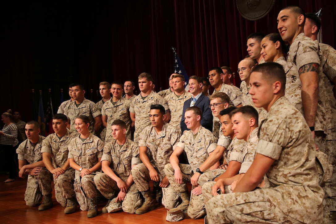 Medal of Honor recipient Cpl. William “Kyle” Carpenter visited Marines on Camp Pendleton, June 23. Carpenter met and talked with Marines at the base theater, answering their questions and sharing his personal experience. Carpenter then met and took photos with units from across Camp Pendleton. 

Carpenter received the Medal of Honor during a ceremony at the White House on June 19, 2014 for his courageous actions while serving as an automatic rifleman in Helmand province, Afghanistan on Nov. 21, 2010. 

For more information about Cpl. Kyle Carpenter please visit http://www.marines.mil/moh/medalofhonor.aspx