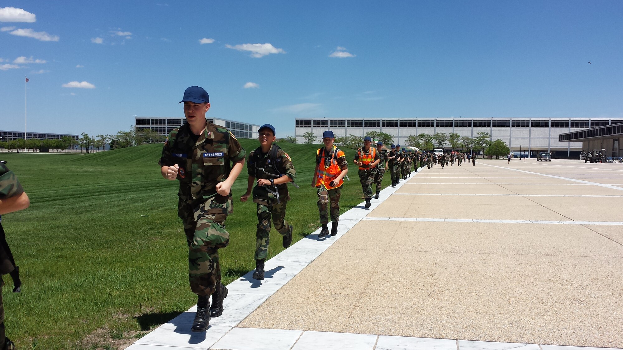 Civil Air Patrol cadets follow in the footsteps of academy 'doolies' by running the strips here June 17 during their Summer Encampment. (Harry Lundy/U.S. Air Force photo)

 
