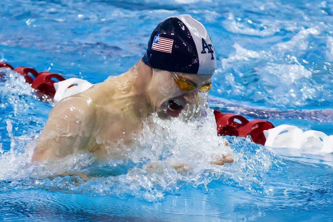 2nd Lt. Cody Deacon from the 80th Flying Training Wing’s Euro-NATO Joint Jet Pilot Training program will represent the U.S. Air Force as a competitor in the 2014 Headquarters Allied Air Component Command swimming championships held at NATO Air Base Geilenkirchen, Germany, June 25-27 (U.S. Air Force courtesy photo).