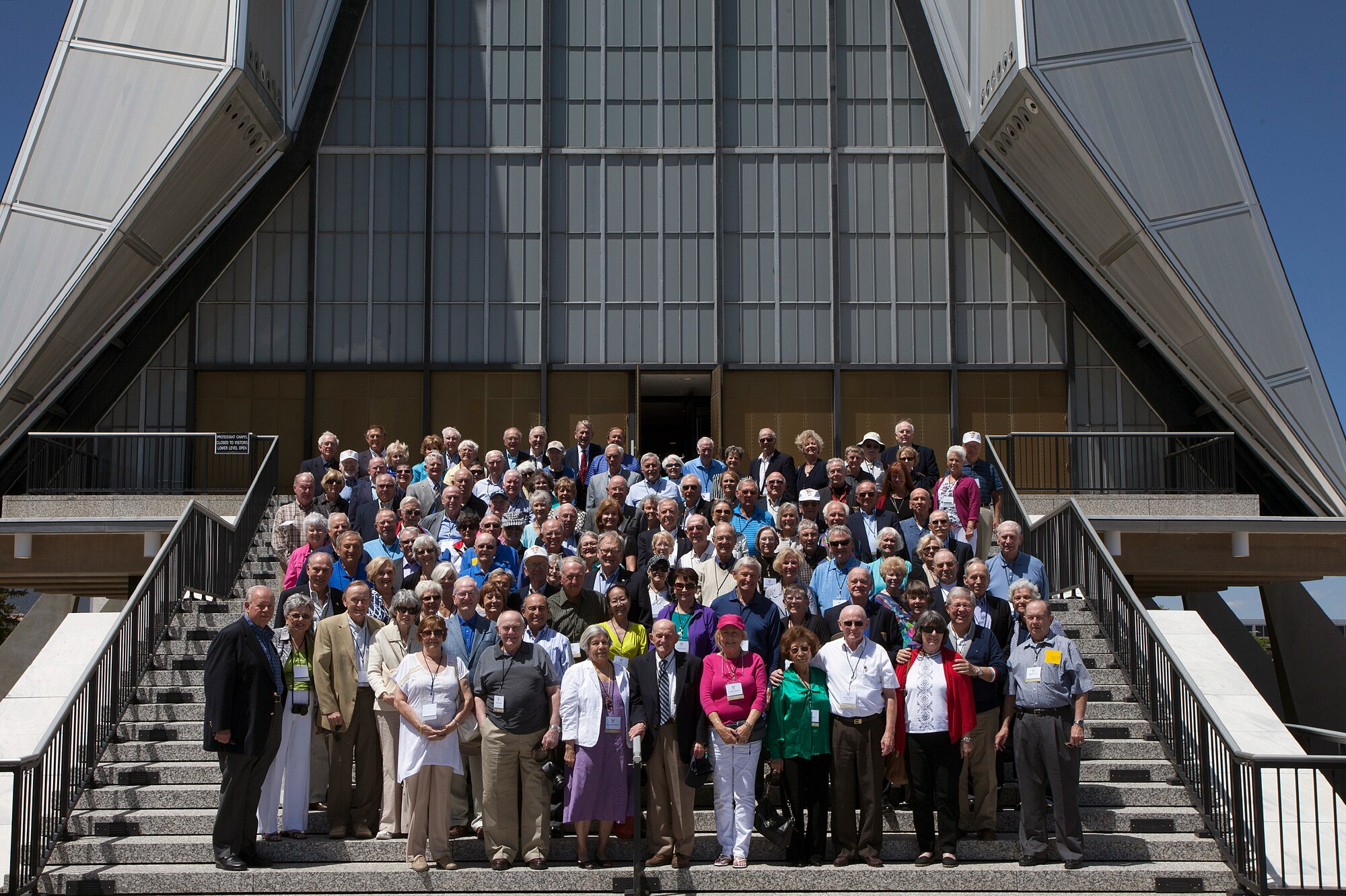 The USAFA Class of 1959 held their 55th reunion June 16-20 in the local area. During the reunion, the group visited cadets, attended a wing briefing. toured the Academy and paid their respects to their deceased classmates at the Cadet Chapel. (U.S. Air Force photo/Sarah Chambers)