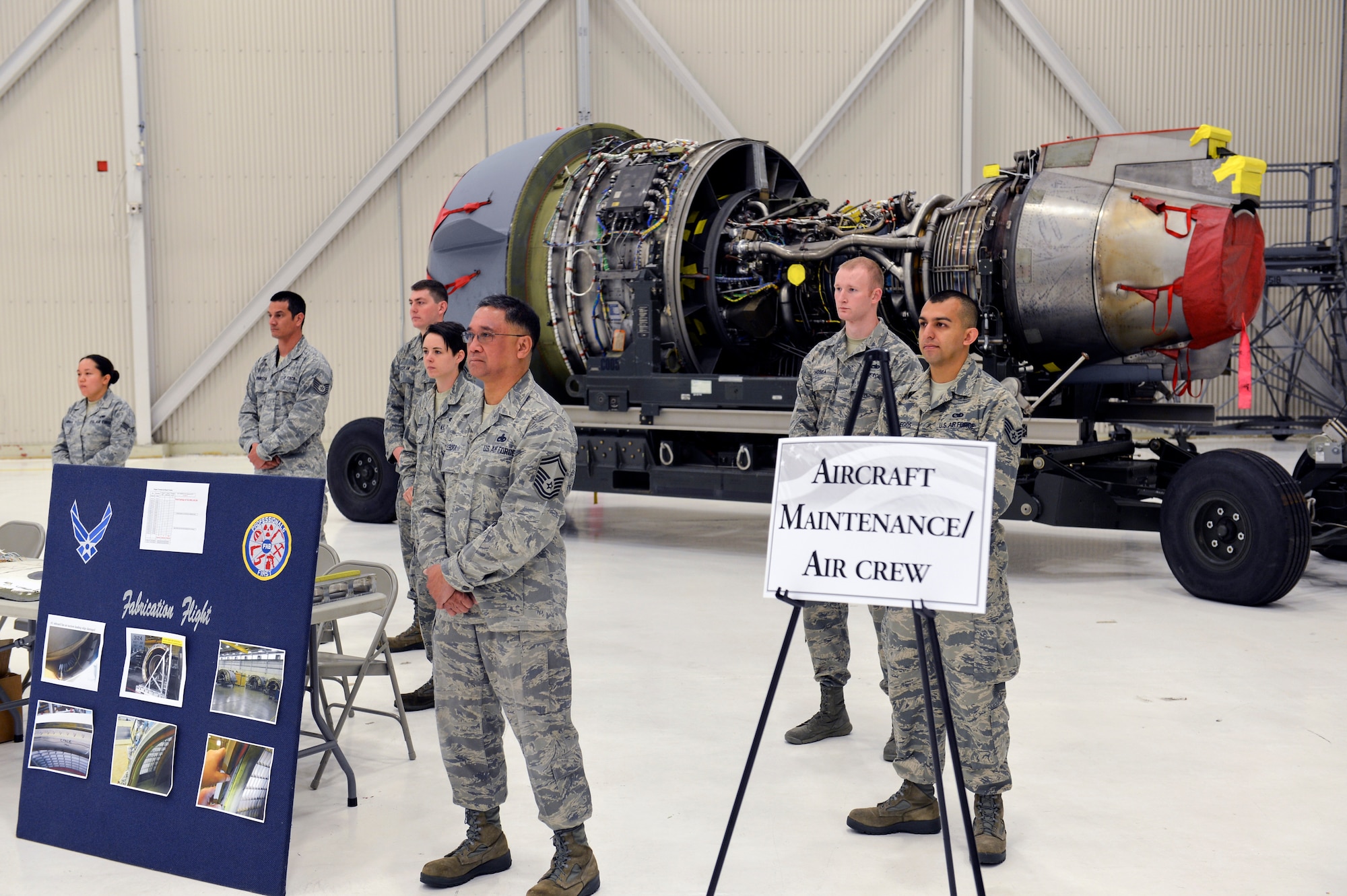 Members of the Aircraft Maintenance Squadron prepare to interact with employers attending the Hire America’s Heroes Symposium June 20, 2014, at Joint Base Lewis-McChord, Wash. The symposium included a “Reverse Career Fair” providing company delegates the opportunity to engage with Airmen from different career fields and learn how their skills can translate in the civilian workforce. (U.S. Air Force photo/Staff Sgt. Russ Jackson)