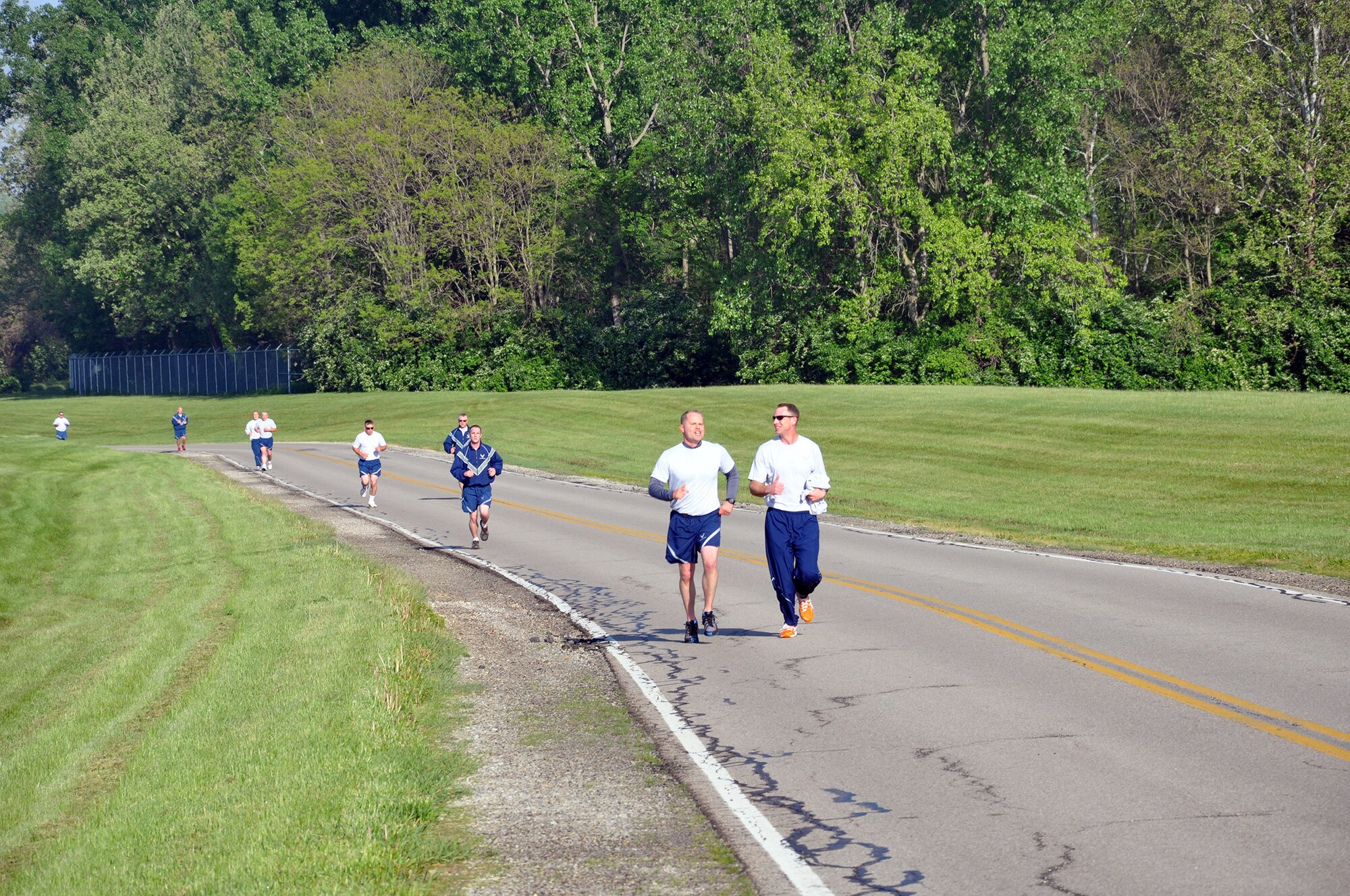WRIGHT-PATTERSON AIR FORCE BASE, Ohio – More than 160 members of the 87th Aerial Port Squadron here participated in a 5K memorial run to honor deceased transportation Airmen during the May 18 unit training assembly. (U.S. Air Force photo/Lt. Col. Denise Kerr)
