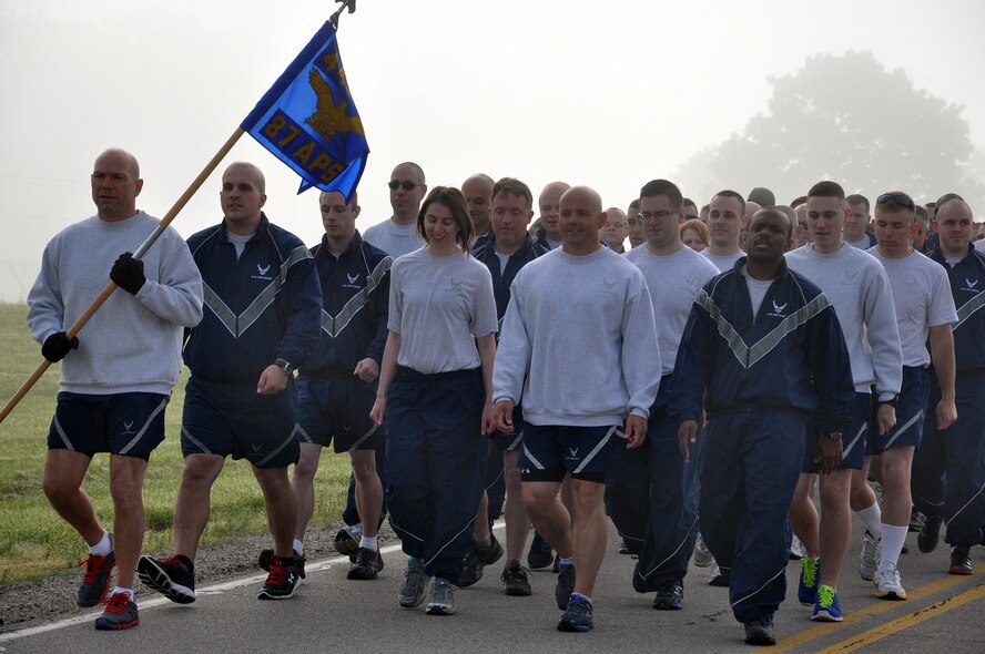 WRIGHT-PATTERSON AIR FORCE BASE, Ohio – More than 160 members of the 87th Aerial Port Squadron here participated in a 5K memorial run to honor deceased transportation Airmen during the May 18 unit training assembly. (U.S. Air Force photo/Lt. Col. Denise Kerr)