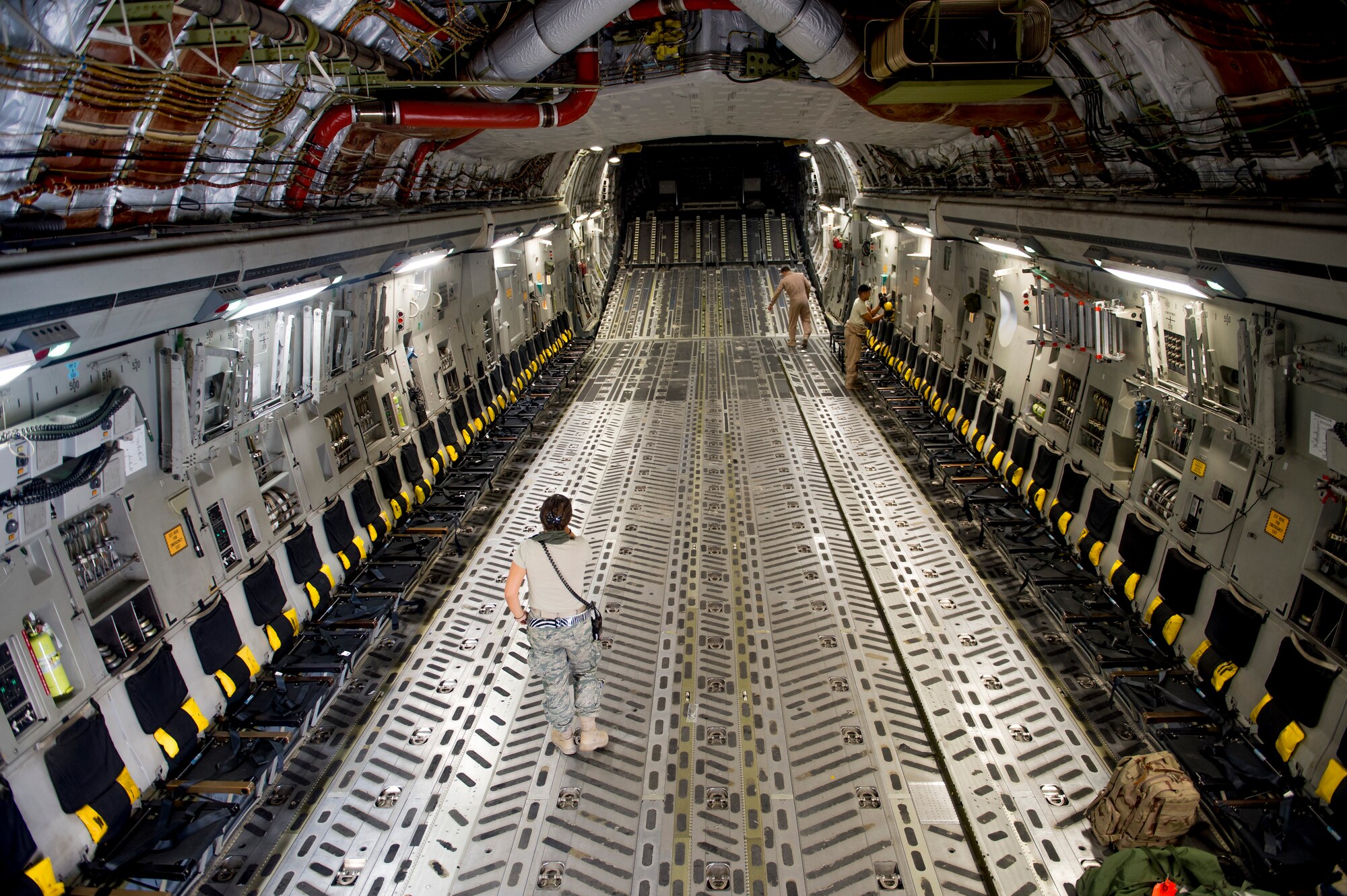 Flight crew of a C-17 Globemaster III assigned to the 816th Air Expeditionary Squadron run through pre-flight checks June 23, 2014 at an undisclosed location in Southwest Asia. (U.S. Air Force photo by Staff Sgt. Jeremy Bowcock)