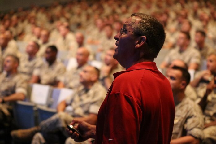 Retired Marine Lieutenant Gen. John F. Sattler spoke to 1st Division Marines aboard Camp Pendleton, Calif., during a Professional Military Education class regarding the second Battle of Fallujah June 18, 2014.  Sattler gave the Marines an idea of how plans were developed and executed during the battle.
