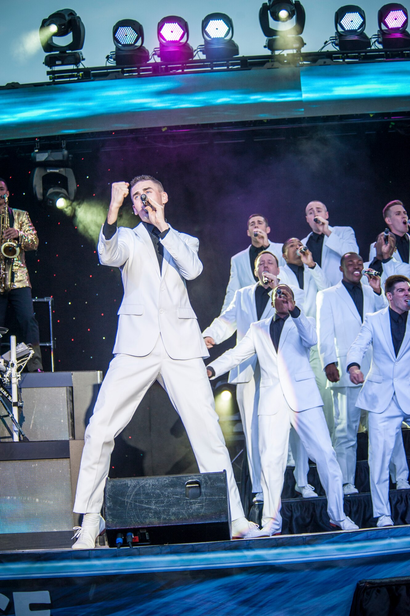 Tops In Blue performs for the Spokane community and Team Fairchild at the Riverfront Park Lilac Bowl in Spokane, Wash., June 21, 2014, while on their 60th anniversary tour with performances ranging from classic rock to today’s Top 40 hits. Tops In Blue is the Air Force’s premier entertainment showcase team and composed of 35 to 40 of the most talented vocalists, musicians, dancers, and technicians anywhere. Their primary purpose is to perform for military personnel and their families throughout the world. (U.S. Air Force photo by Staff Sgt. Benjamin W. Stratton/Released)