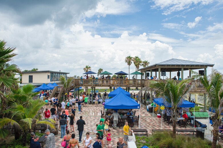 An aerial photo of the Patrick Air Force Base Beach House during the Junior Enlisted Appreciation Picnic June 20. The Patrick AFB Top 3 and the Military Affairs Committee hosted the event which was open to all military services E-6 and below. (U.S. Air Force photo/Matthew Jurgens) 