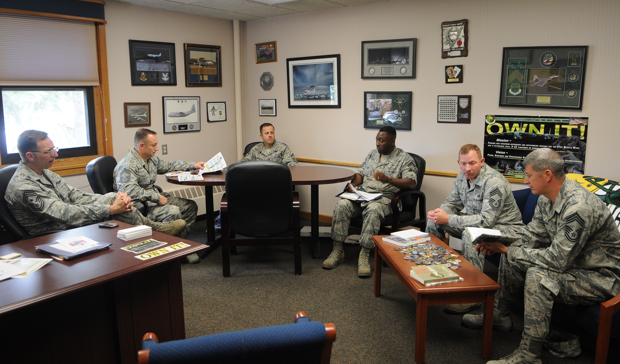 5th BW Group Superintendents provide leadership, management, and guidance in organizing, equipping, training, and mobilizing their respective groups to meet home station and expeditionary mission requirements. The 5 BW Group Superintendents are CMSgt Doug Brackett 5 MXG, CMSgt David Belcher 5 MSG, CMSgt Thomas Stiles 5 MDG, SMSgt Gregory Wright 5 OG, SMSgt Nathaniel Bettisworth Wing Staff Agencies.  Group superintendents work closely with the commanders and command chief master sergeant to prepare the enlisted force to provide global strike and combat-support capabilities. They manage and direct resource activities as well as interpret and enforce policies and applicable directives. They also establish control procedures to meet mission goals and standards. Additionally, they recommend or initiate actions to improve organizational effectiveness and efficiency as well as ensure the management of personnel and resources are consistent with current practices and procedures in support of the 5th Bomb Wing/91st MW missions. They resolve issues between subordinate squadrons, other groups, and outside agencies as well as perform other duties as directed by the group commander. (Courtesy photo)