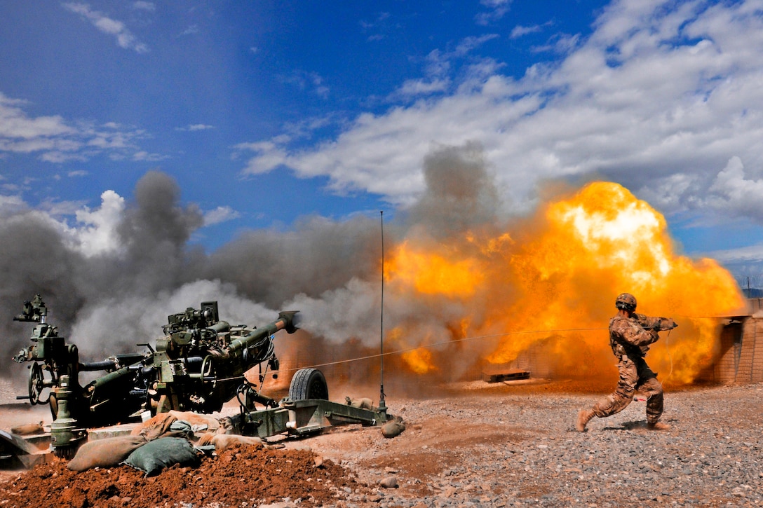 U.S. Army Pfc. Erik Park fires a 155mm howitzer in Paktika province, Afghanistan, Sept. 3, 2011. Park is assigned to Battery A, 1st Battalion, 77th Field Artillery Regiment, 172nd Infantry Brigade.  

