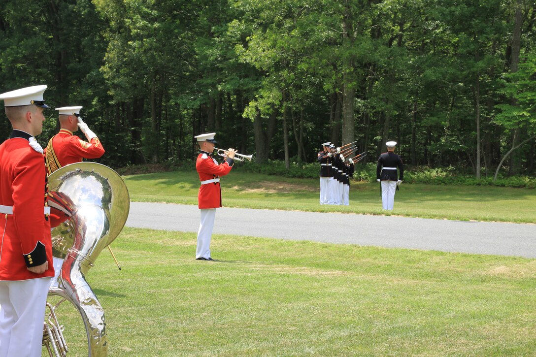 On June 25, 2014, the Marine Band, led by Gunnery Sgt. Duane King, and Marines from Marine Barracks Washington, D.C., laid to rest Lt. Gen. Ernest C. Cheatham, Jr., USMC (Ret.) at Quantico National Cemetery in Triangle, Va. In addition to his many assignments, he served as a platoon commander in Japan and Korea and battalion commanding officer for the 1st Marine Division in Vietnam, where he earned the Navy Cross and the Legion of Merit with Combat “V.” He also served as the Executive Officer, Marine Barracks, Washington, D.C.; Commanding Officer, 4th Marines; Director, Facilities and Services Division at Headquarters Marine Corps; Commanding General, Landing Force Training Command Atlantic, 4th Marine Amphibious Brigade; Deputy Chief of Staff, Plans, Policy, Joint Exercises for the Commander in Chief Atlantic Command/Commander in Chief Atlantic Fleet; Commanding General, I Marine Amphibious Force/Commanding General, 1st Marine Division; and Deputy Chief of Staff for Manpower, Headquarters Marine Corps. 

In June 1954, he left the Marine Corps to play defensive tackle for both the Pittsburgh Steelers and Baltimore Colts. He returned to active duty in March 1955. He is recognized in the Pro-Football Hall of Fame in Canton, Ohio, as the highest-ranking military member to have played professional football. (U.S. Marine Corps photo by Master Sgt. Kristin duBois/released)