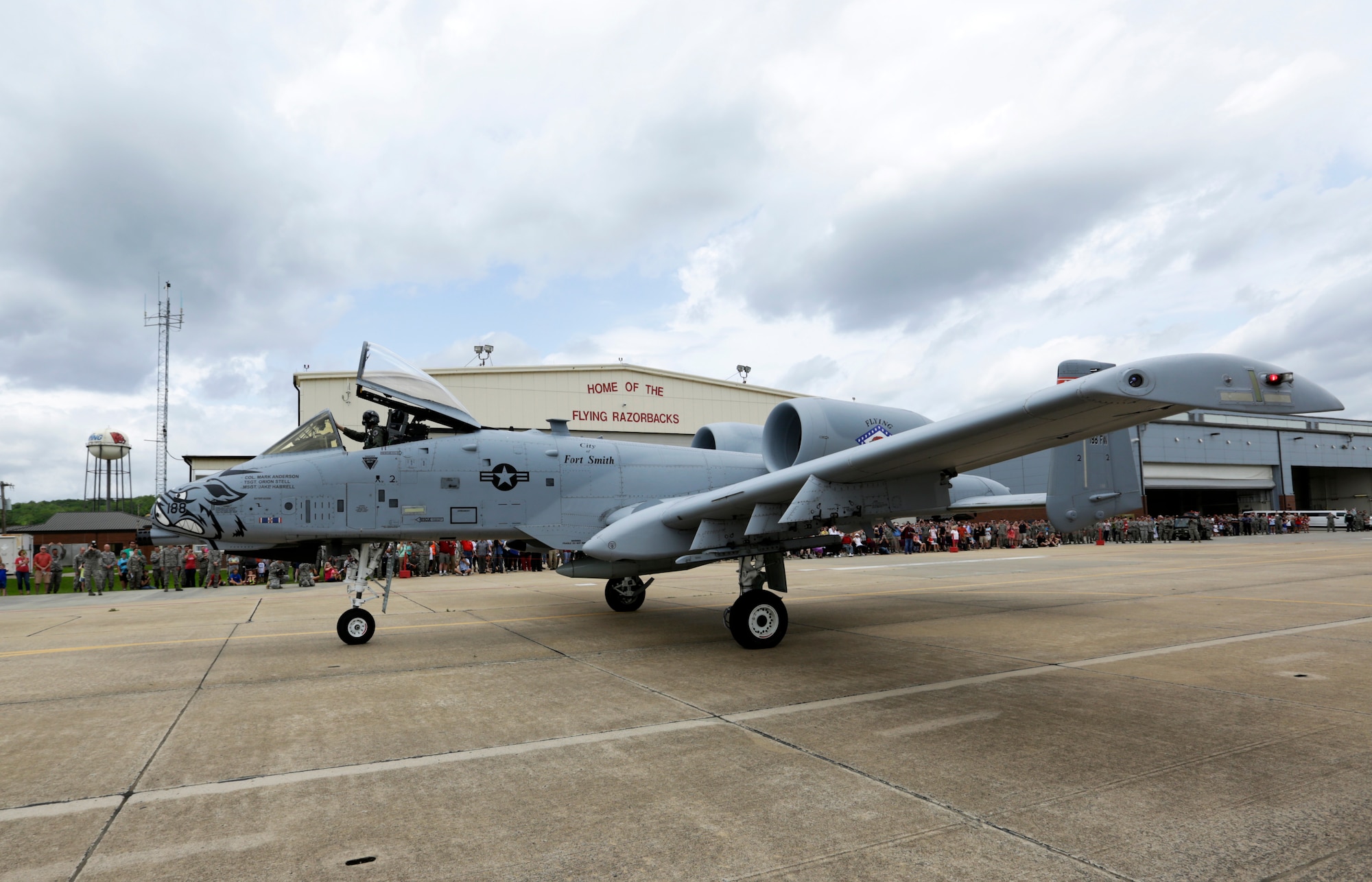 A 188th Wing A-10C Thunderbolt II “Warthog” piloted by Col. Mark Anderson, 188th Wing commander, taxies on the ramp in preparation for its final departure from Ebbing Air National Guard Base, Fort Smith, Arkansas, June 7, 2014. The final two A-10s’ departure capped the 188th’s Conversion Day ceremony, which recognized the many changes occurring at the wing as a result of its conversion to a remotely piloted aircraft (MQ-9 Reapers) and intelligence, surveillance and reconnaissance mission. The 188th Fighter Wing was also redesignated as the 188th Wing during the event. (U.S. Air National Guard photo by Master Sgt. Mark Moore)