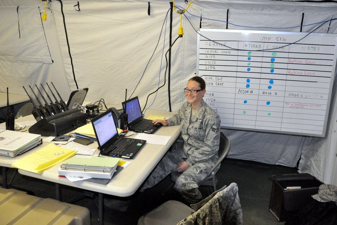 The 271 CBCS(105) carried out their training at the Alpena CRTC in June 2014. Communications Field Setup was underway for 2 weeks.  Sr. Airmen Kayla Pulver pictured.