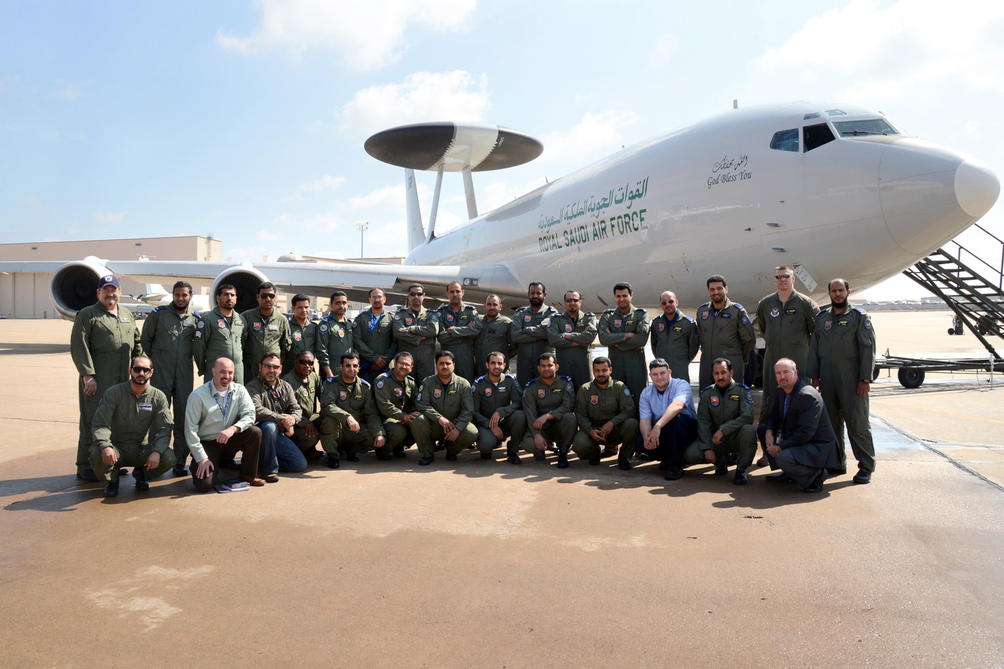 After nearly a year, a newly restored Royal Saudi Air Force AWACS prepares to leave to Tinker after work by a group from the 76th Aircraft Maintenance Squadron. (Air Force photo by Kelly White) 