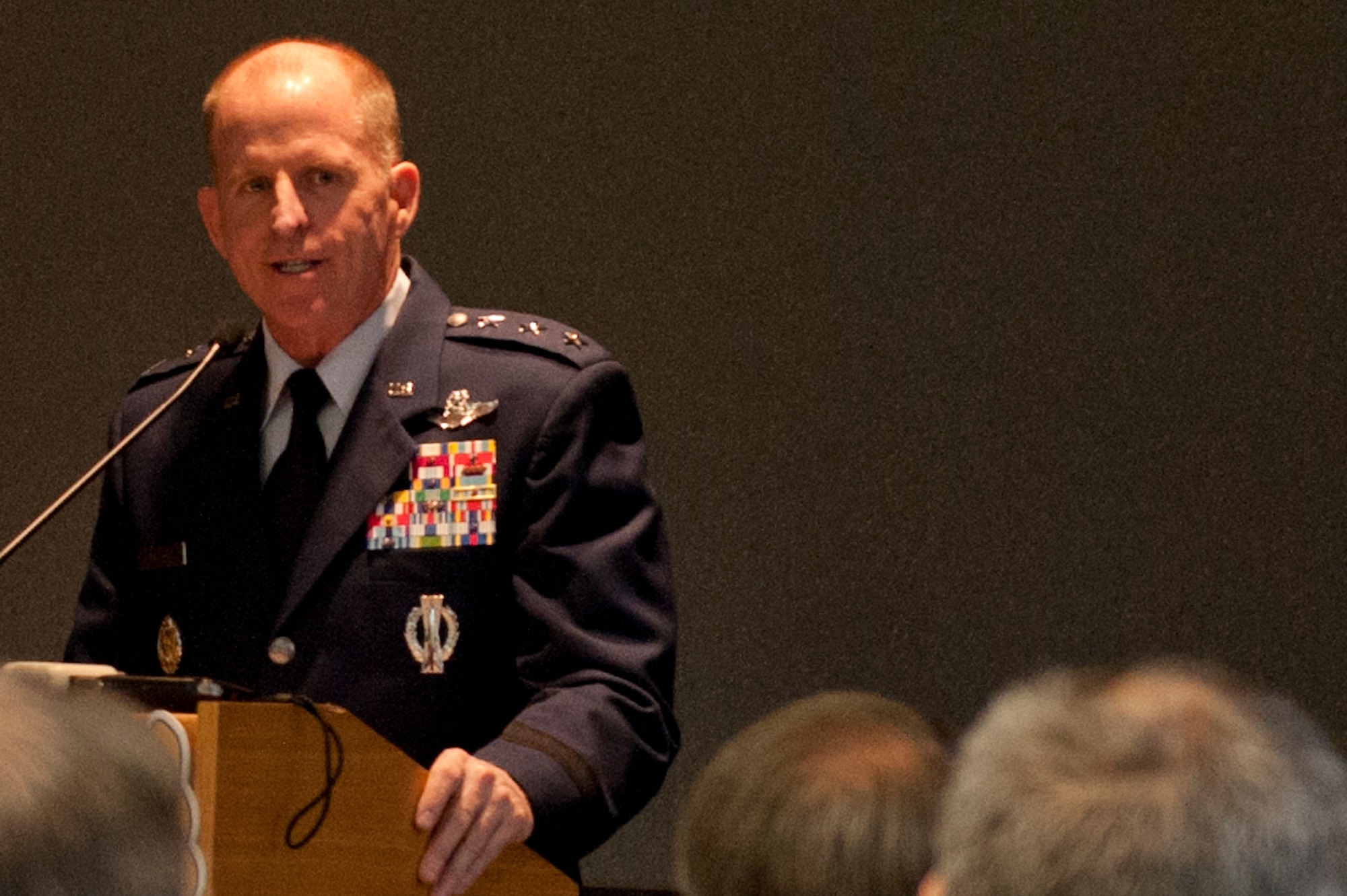 Lt. Gen. Stephen Wilson talks about changes to the nuclear enterprise during an Air Force Association event at the AFA Headquarters Building June 24, 2014, in Washington, D.C. The largest change Wilson said to expect is a shift in culture, brought on by the recent results of the Force Improvement Program implemented in April. Wilson is the commander of Air Force Global Strike Command. (U.S. Air Force photo/Staff Sgt. Torri Ingalsbe)