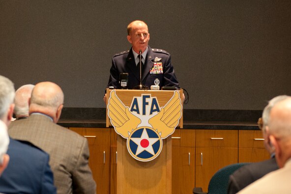 Lt. Gen. Stephen Wilson talks about changes to the nuclear enterprise during an Air Force Association event at the AFA Headquarters Building June 24, 2014, in Washington, D.C. The largest change Wilson said to expect is a shift in culture, brought on by the recent results of the Force Improvement Program implemented in April. Wilson is the commander of Air Force Global Strike Command. (U.S. Air Force photo/Staff Sgt. Torri Ingalsbe)