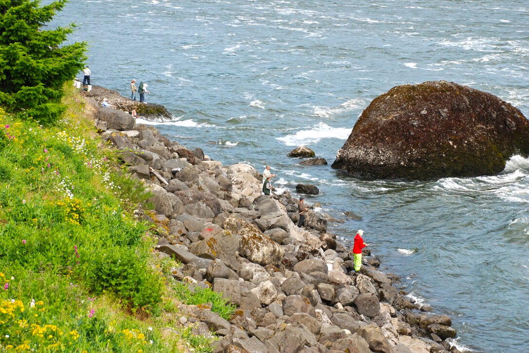 Fishing at the Bradford Island Recreation Area at Bonneville Lock and Dam.