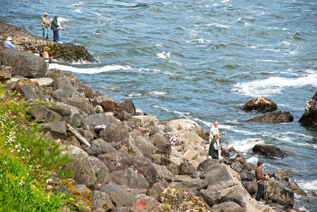 Fishing at the Bradford Island Recreation Area at Bonneville Lock and Dam.