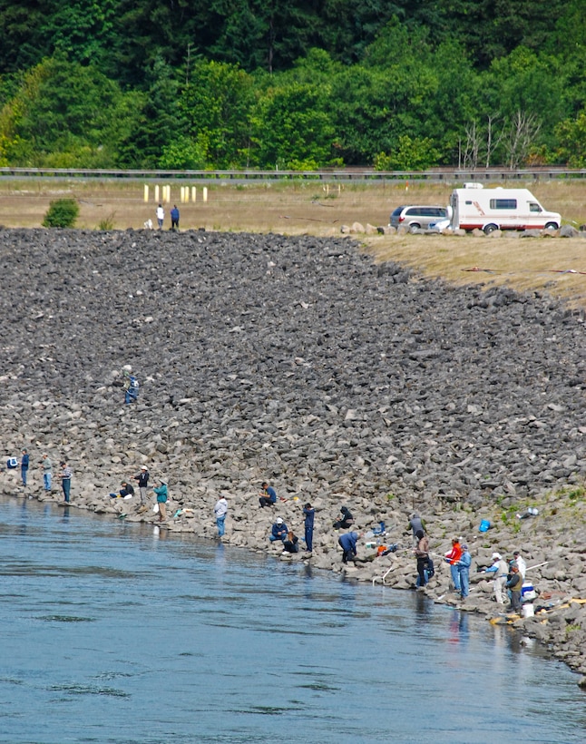 Fishing at the North Shore Recreation Area at Bonneville Lock and Dam.