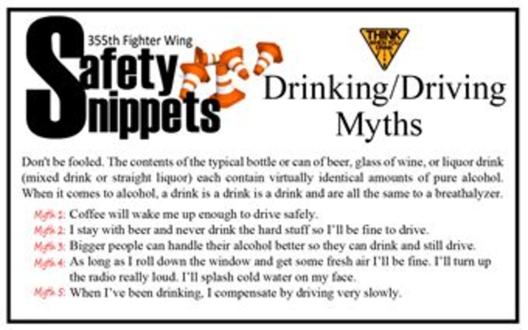 355th Fighter Wing Ground Safety Office Safety Snippet: Drinking/Driving Myths(Courtesy Graphic) 