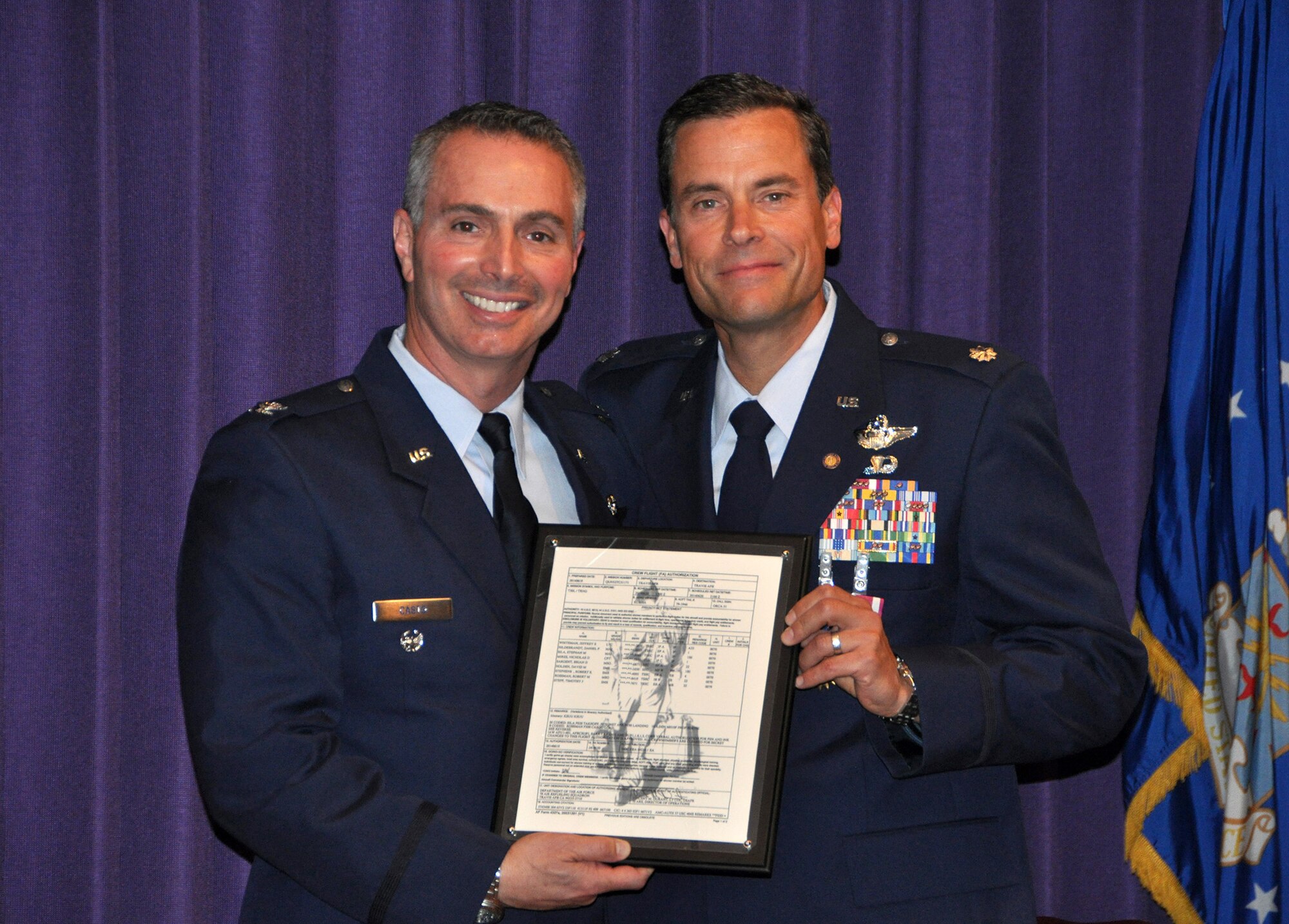 TRAVIS AIR FORCE BASE, Calif. -- Lt. Col. Jeffrey Whiteman, a KC-10 pilot with the 70th Air Refueling Squadron, retired after 26 years of service, June 21, 2014. During the retirement ceremony at Travis Air Force Base, Calif. (U.S. Air Force photos/Staff Sgt. Cindy G. Alejandrez)