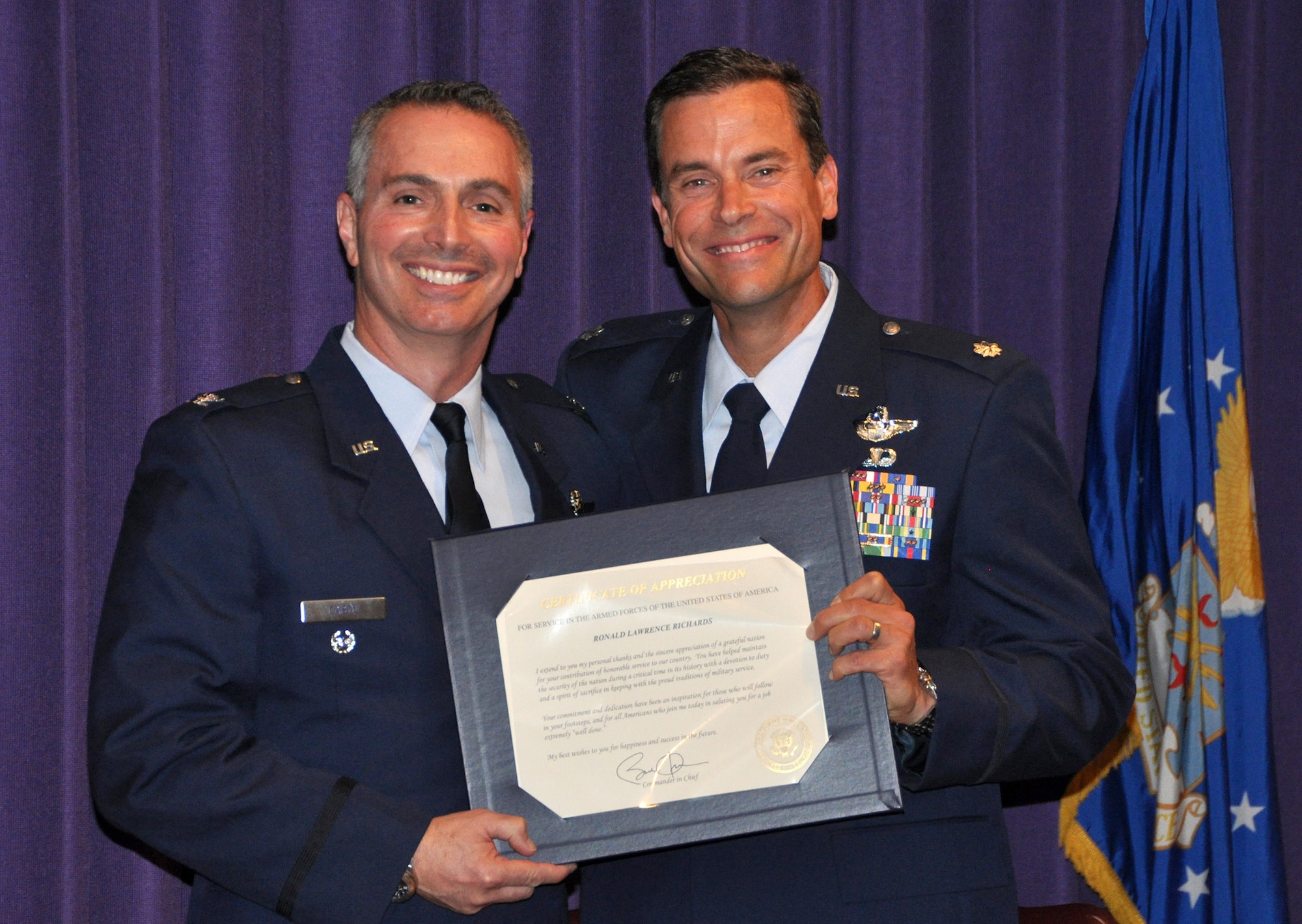 TRAVIS AIR FORCE BASE, Calif. -- Lt. Col. Jeffrey Whiteman, a KC-10 pilot with the 70th Air Refueling Squadron, retired after 26 years of service, June 21, 2014. During the retirement ceremony at Travis Air Force Base, Calif. (U.S. Air Force photos/Staff Sgt. Cindy G. Alejandrez)