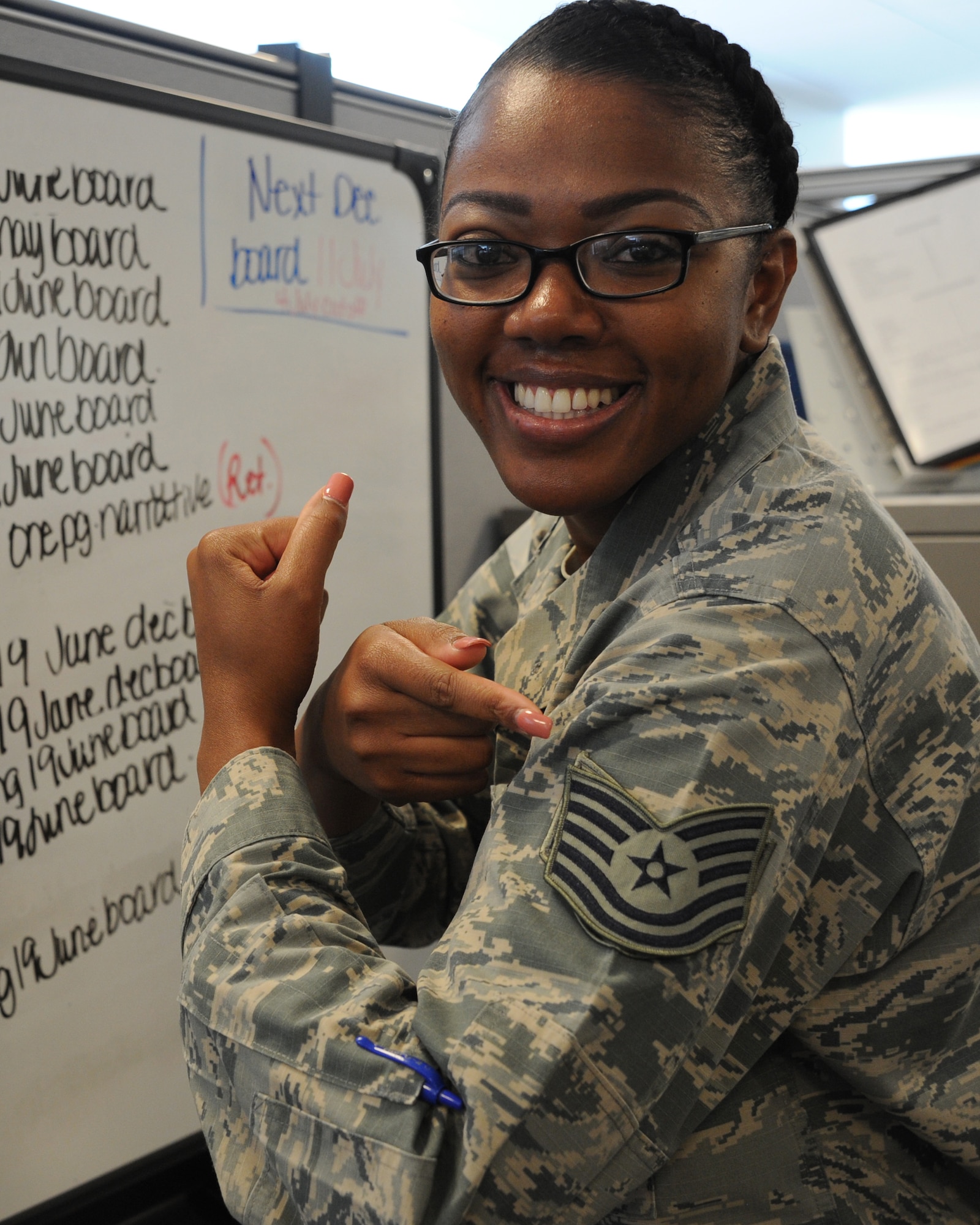 Staff Sgt. Barrita Simmons was one of three Airmen from the Air Force District of Washington selected for promotion to technical sergeant at Joint Base Andrews, Maryland, June 26, 2014. Simmons is the AFDW Manpower, Personnel, Services NCOIC of command decorations. Of the 38,344 staff sergeants eligible for promotion to technical sergeant, 6,684 were selected, a 17.43 percent selection rate. (U.S. Air Force photo/Master Sgt. Tammie Moore)