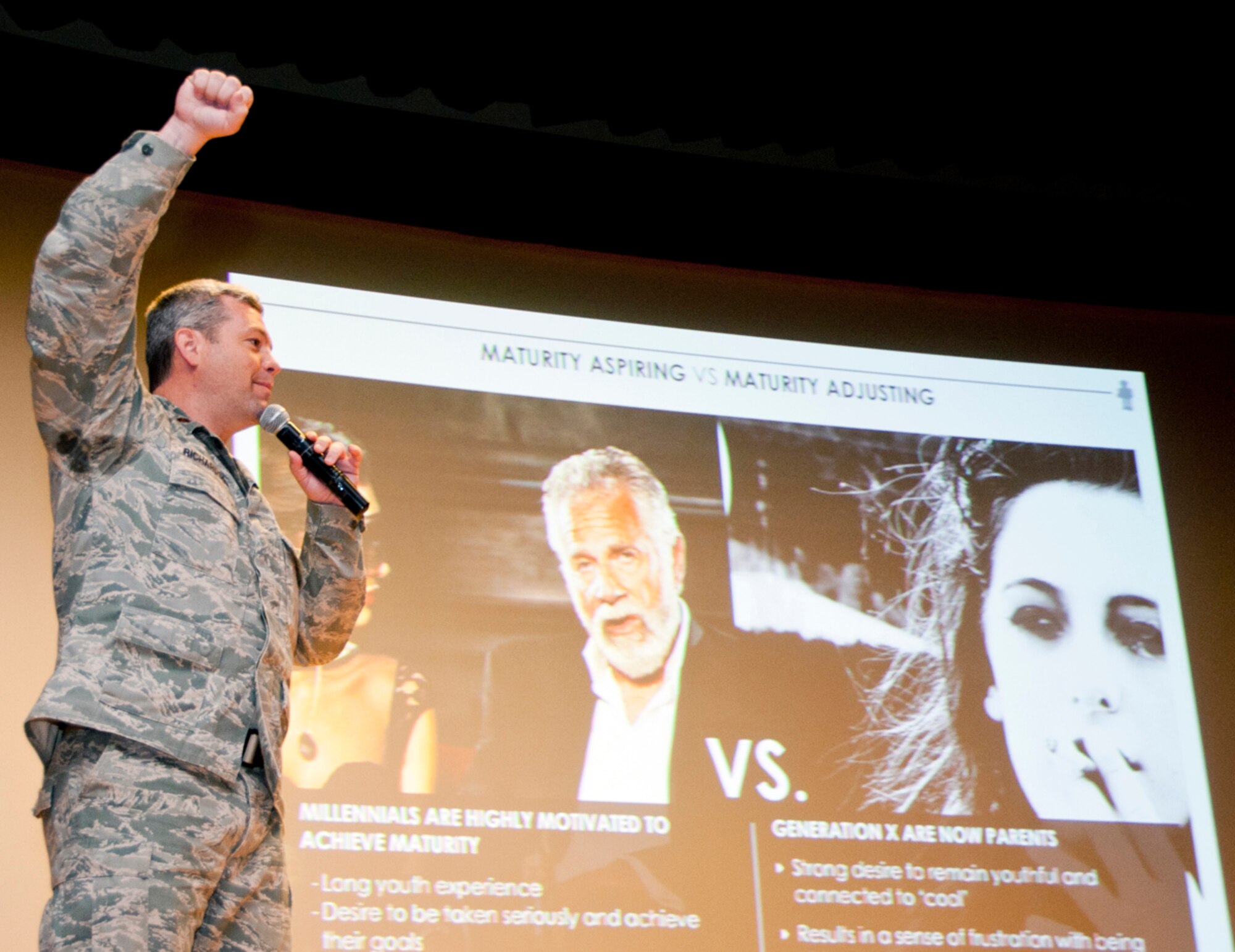 Air Force Chaplain (Maj.) Steven Richardson, Joint Base Elmendorf-Richardson’s senior Protestant chaplain, speaks to 673d Air Base Wing Airmen during Resilient Airmen Day on JBER, Alaska, June 20, 2014. Richardson briefed Airmen about resiliency, which means to recover or grow when faced with stress or problems. (U.S. Air Force photo/Airman 1st Class Tammie Ramsouer)
