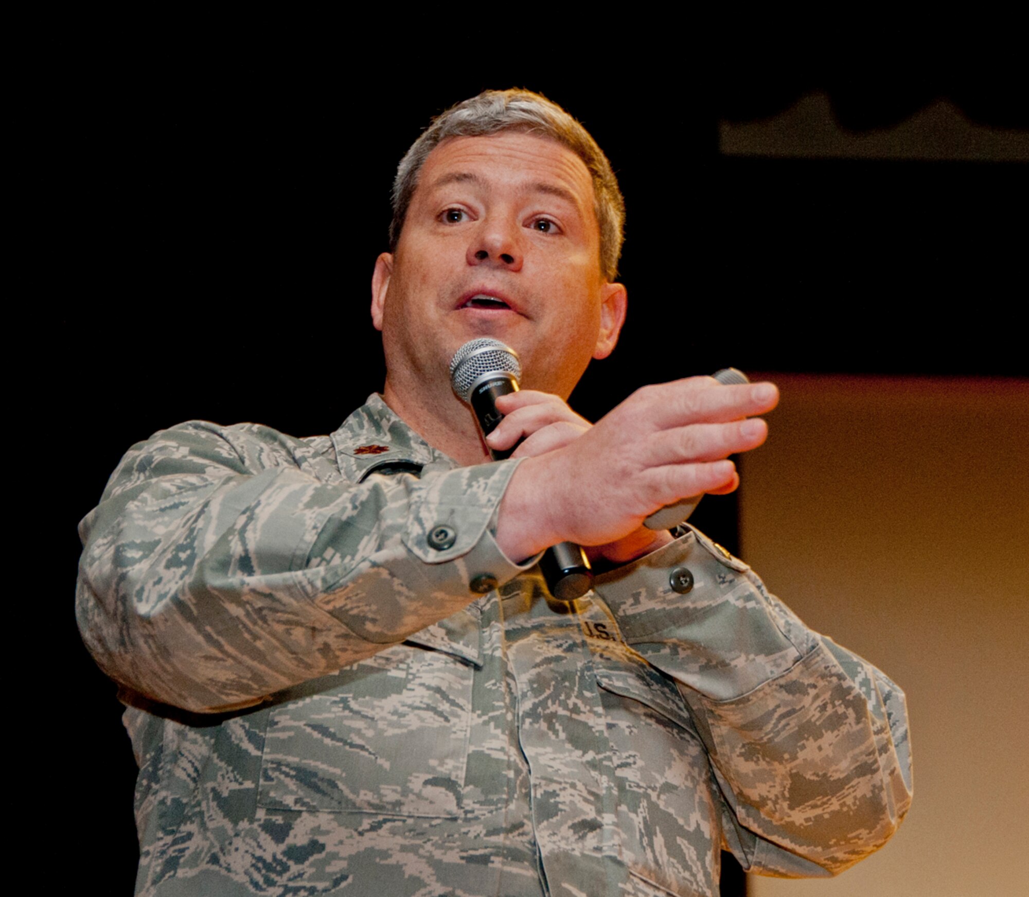 Air Force Chaplain (Maj.) Steven Richardson, Joint Base Elmendorf-Richardson’s senior Protestant chaplain, speaks to 673d Air Base Wing Airmen during Resilient Airmen Day on JBER, Alaska, June 20, 2014. Richardson briefed Airmen about resiliency, which means to recover or grow when faced with stress or problems. (U.S. Air Force photo/Airman 1st Class Tammie Ramsouer)