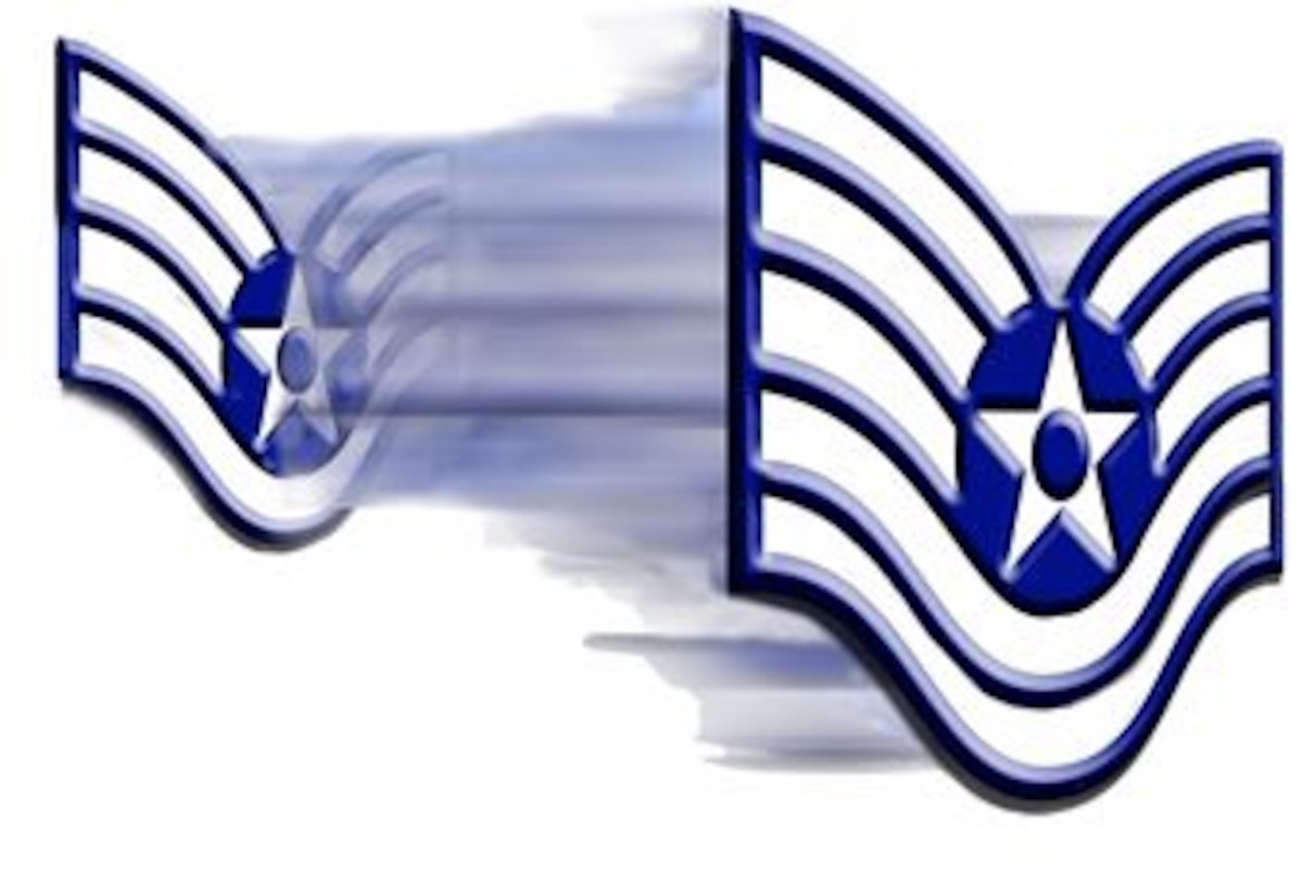 Staff sergeant insignia fades into technical sergeant insignia. U.S. Air Force archive graphic by Senior Airman Miguel Lara was used to create this updated graphic. (U.S. Air Force graphic/Staff Sgt. Luis Loza Gutierrez)
