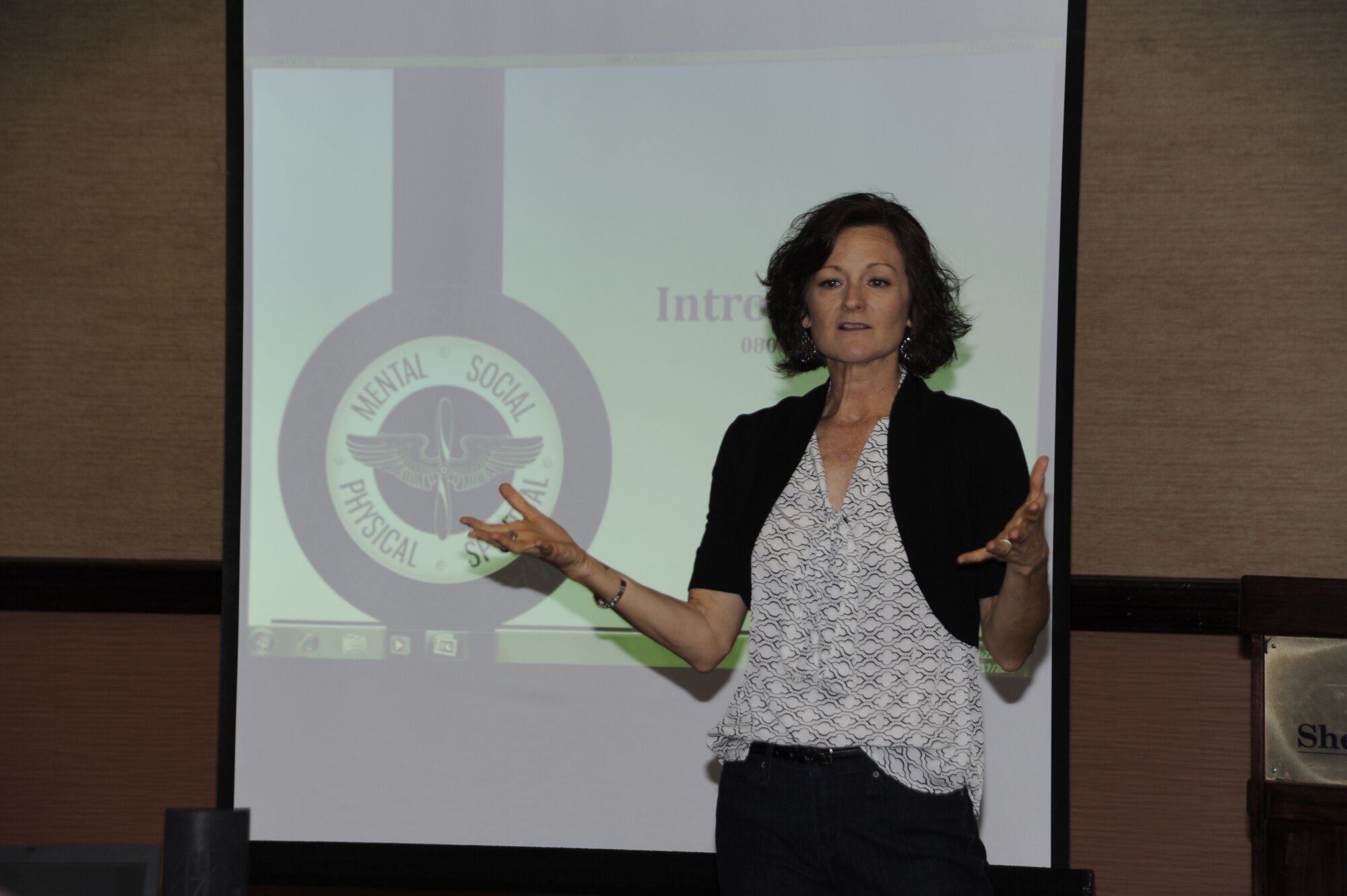 U.S. Air Force Chief Master Sgt. Dawna Cnota, 355th Fighter Wing command chief master sergeant, talks about the importance of resilience to a group of base chief master sergeants during a resiliency training class for them in Tucson, Ariz., June 25, 2014. The class was designed to give the chiefs resiliency training while they got a better understanding of what younger Airmen are trained on when they enter the Air Force. (U.S. Air Force photo by Airman 1st Class Betty R. Chevalier/Released)
