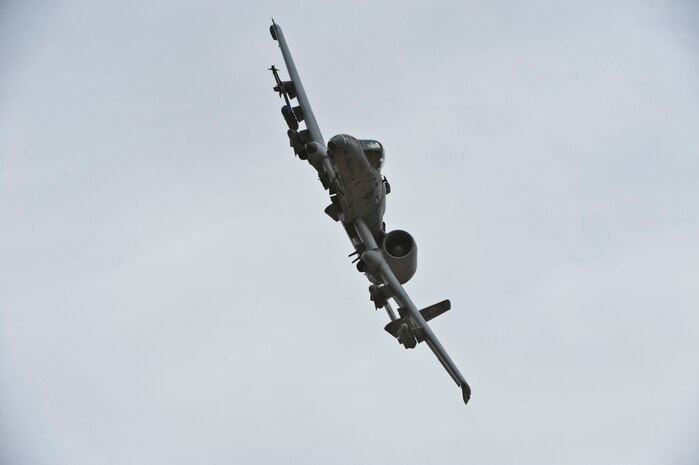 A U.S. Air Force A-10 Thunderbolt II flies during a USAF Weapons School Joint Forcible Entry exercise June 21, 2014, over the Nevada Test and Training Range. The JFE tests aircrews on executing a sortie in a dynamic threat environment within the ground commander’s required time frame. (U.S. Air Force photo by Senior Airman Christopher Tam) 