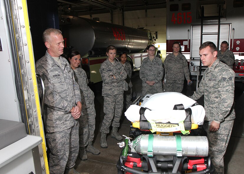 Air Force Reserve Command members of the 932nd Airlift Wing's 932nd Medical Group, all emergency management technicians (EMTs), came together at annual basic life saving skills class to load and offload "patients" at an ambulance at the fire station where some of the training occurred. The Airmen enjoyed their time using hands-on equipment.  They also worked in the medical building at the unit and attended refresher classes several days. (U.S. Air Force photo/Tech. Sgt. Christopher Parr).